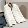 Moda Nova Outono e Inverno 2025 Transfronteiriça, Jaqueta Leve de Penas para Mulheres, Estilo Curto com Forro de Penas de Pato Branco, Casaco Casual sem Gola