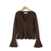 Jaqueta Cardigan de Tricô com Gola V e Manga Flare Melard Runqi 8790 Blusa de Tricô com Manga Bufante Estilo Francês