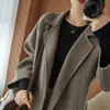Abrigo de lana de doble cara estilo coreano transfronterizo para mujer, otoño e invierno, por encima de la rodilla, holgado, largo, talla grande, con bolsillos, abrigo de lana