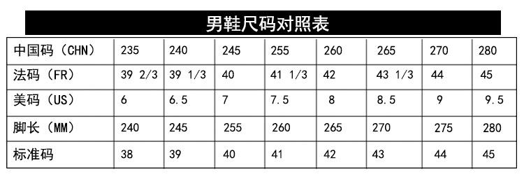 尺码表男