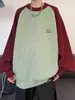 Suéter Patchwork Masculino Inverno Oversize Estilo Japonês Retrô Estilo Preguiçoso Preppy Manga Raglã Casual Solto Malha Tricô