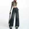 Jeans de Pierna Recta con Hebilla Ajustable en la Cintura para Mujer, Moda Coreana Estilo Nuevo Primavera y Otoño 2026 Pantalones de Pierna Ancha Sueltos de Cintura Alta