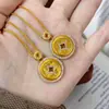 Joyería Chapada en Oro con Colgante de Moneda de Cobre, Moneda de Imitación Dorada con Diamantes, Colgante de Cadena para Suéter Cepillado