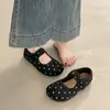 Zapatos Mary Jane de Lunares Estilo Coreano Temperamento para Mujer 2026 Otoño Nuevos de Terciopelo Punta Redonda Velcro Boca Baja Suela Plana Zapatos de una Sola Pieza