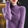 Suéter básico de punto de cuello alto medio para mujer, cómodo, versátil, corte ajustado, otoño e invierno, adelgazante, gris