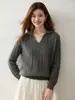 Suéter de Punto Cableado con Solapa Otoño Nuevo Estilo Cachemir para Mujer Sencillo Retro Holgado Suave Jersey de Punto Superior