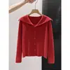 Cárdigan atmosférico de cuello en V color burdeos para mujer, adecuado para primavera, otoño e invierno, tejido, suave y acogedor, de un solo botón, manga larga, top elegante y versátil