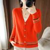 2026 Otoño e Invierno Nuevo Estilo Ropa Exterior Cuello en V Bloques de Color Cárdigan de Punto para Mujer Suéter Holgado de Manga Larga Prenda Base Superior para Mujer 1