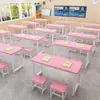 Escritorios y Sillas para Estudiantes de Primaria y Secundaria Combinación Mesa Larga Color Clase de Tutoría Individual y Doble Mesa de Entrenamiento de Doble Capa