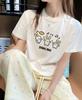 Camiseta de Algodón de Manga Corta para Mujer en Verano Estilo Coreano Holgada Cuello Redondo Estampado a la Moda Versátil Estilo Ins Top Ropa de Mujer de Moda Exportación