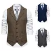 Novo estilo de comércio exterior, tamanho europeu, colete masculino de tweed com gola de terno, apresentando um adorno de corrente retrô e um padrão espinha de peixe.