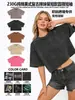 Procesamiento Personalizado de Algodón Puro de 230g Estilo Europeo y Americano Marca de Tendencia Retro Camiseta Corta Lavada Vintage para Mujer