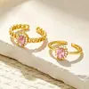 Anel ajustável Meizu de três zonas, oval, com microincrustação de zircônia rosa em cobre, para casamento, anel de diamante, joia de luxo leve, de alta qualidade
