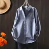 ¡Original! ¡Directo del fabricante! Nuevo estilo de primavera, algodón puro, tejido cepillado, color liso, camisa versátil de manga larga holgada artística para mujer