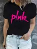 Camiseta de Moda Harajuku con Estampado de Letra Rosa Creativa para Mujer Verano Manga Corta Cuello Redondo Moda Casual Ropa para Mujer