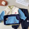 Sudadera con Bloques de Color de Forro Polar para Niños Nueva de Otoño e Invierno ~ Ropa Exterior Superior Elegante Estilo Japonés de Forro Polar Doble Cara para Bebés y Niños