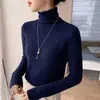 Suéter de cuello alto para mujer con patrón de espiga, top de punto de manga larga ajustado para otoño e invierno, perfecto como capa base