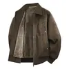 Jaqueta de Couro Workwear com Gola Lapela Retro Tingimento Maillard Outono/Inverno Retro Desgastado Casual Versátil Peça Externa com Gola Lapela