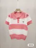 Suéter de Punto con Cuello Polo Rayado de Color Contrastante de Manga Corta para Mujer Diseño Verano 2026 Aspecto Adelgazante Corto Casual Ropa de Trabajo Top