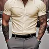 2026 Camisa de Manga Corta de Color Sólido de Verano para Hombre, Transpirable, Ajuste Delgado, para Músculo, Ropa Casual para Hombre, Transfronteriza Europea y Americana