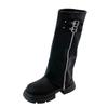 Botas de Pantalón de Tacón Grueso para Mujer, Botas de Pana Plisada con Hebilla de Cinturón y Punta Redonda, Botas Altas de Estilo Británico Talla Grande Otoño 2025