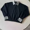 Sudadera de cuadros azul marino de dos piezas falsas de manga larga para hombre en primavera y otoño Cleanfit Pareja Holgada Casual Top con Solapa