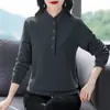 Camiseta de Manga Larga de Forro Polar de Color Sólido Doble Cara para Mujer, Nuevo Estilo de Invierno, Top que Cubre el Vientre, a la Moda, Adelgazante, Cálido, Camiseta Básica Versátil