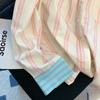 Camisa de Manga Larga a Rayas de Contraste Diseño para Mujer 2024 Otoño Nueva Moda Chic Elegante Top con Cuello Polo