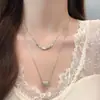 Colar de Zircônia de Camada Dupla para Mulheres, Corrente para Suéter Tendência, Corrente de Clavícula de Camada Dupla Prateada de Luxo Leve de Nicho