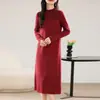 Vestido Jersey de Punto 100% Lana Pura con Cuello Medio y Diseño Calado para Mujer, Interior Suave, Largo, Holgado y Delgado, Cubriente