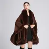 Inverno novo gola de pele de coelho rex sintética xale capa cardigã de tricô casaco solto moda espesso quente feminino atacado