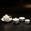 Mojibiluo Tinta Azul Nube Loto Pintado a Mano Colección de Juegos de Té Arita-yaki para Uso Doméstico Juego de Té Kung Fu con Tetera, Gaiwan y Tazas de Té