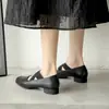 Zapatos Mary Jane para mujer, estilo vintage, punta cuadrada, bailarinas versátiles de hocico de cerdo, zapatos de abuela de tacón grueso estilo hada poco profundos