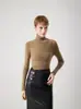 Suéter de Lã Yangzi 120S Lavável à Máquina Fino Fiado Gola Alta para Mulheres, Top Suéter Seamless Slim-Fit para Outono e Inverno
