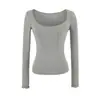 Atacado de roupas femininas transfronteiriças 2026 outono novo sexy garota popular bolso patch grande gola U longa manga longa camisa base overlock