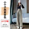 Calça de Terno Feminina Estreita de Perna Larga 2026 Outono/Inverno Novo Estilo para Baixinhas Cintura Alta Solta Com Veludo Adicionado Espessada Perna Reta Comprimento no Chão