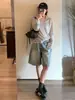 Pantalones cortos de mezclilla premium con salpicaduras vintage para mujer, nuevo estilo de verano 2026, delgados de cintura alta de pierna ancha, rectos, adelgazantes, de longitud media
