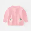 Suéter de Ganchillo de Fresa para Niñas Cardigan Dulce de Encaje Cuello Redondo Otoño Delgado Algodón Clase A Chaqueta de Punto para Bebé