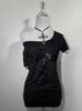 Subcultura Gótica Retro Camiseta para Mujer Corte Ajustado Ceñida a la Cintura Cuello Diagonal Hombro Descubierto Cruzado Estilo Oscuro Personalidad Moda Chica Caliente