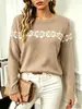 Suéter Jacquard de Punto con Cuello Redondo para Mujer, Estilo Nuevo Otoño e Invierno, Holgado y Versátil, Manga Larga