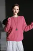 Suéter Tricotado Sem Costura com Gola Redonda Escovado de Caxemira de Luxo Zhengqite para Mulheres, Suéter Pulôver Solto para Outono e Inverno