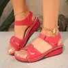 Sandalias cómodas para mujer, comercio exterior de verano 2026, talla grande, zapatos perforados retro nuevos, puntera redonda cosida, tacón de cuña