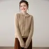 Cardigan de Caxemira Retrô e Fashion para Mulheres com Gola de Frutas Verdes, Jaqueta de Tricô de Caxemira Torcida Solta e Versátil
