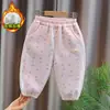 Pantalones jogger florales forrados de forro polar para niñas, pantalones largos casuales cálidos de otoño e invierno para niñas pequeñas, pantalones de chándal elegantes, envío directo