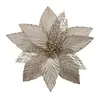 Atacado Fabricante Transfronteiriço Flor de Natal Dourado Champagne com Haste, Malha de Veludo, Glitter, Flor para Decoração de Árvore de Natal, Poinsétia