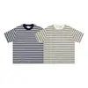 Camiseta Listrada Color Block de Manga Curta Respirável Estilo Retro Americano de Alta Inteligência para o Verão Casal Solta Casual Top Masculino