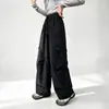 Calça cargo larga e estilosa de estilo coreano com bolsos tridimensionais para meninas, calça comprida de corte solto, calça longa casual versátil para primavera e outono