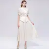 Camisa de Alta Gama Estilo Francés con Cuello Mao y Mangas Cortas, Vestido Casual de Traje para el Trabajo que Ceñe la Cintura y Adelgaza, para Mujer