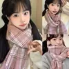 Bufanda de Cuadros de Invierno para Mujer, Cálida Versátil para Pareja Uniforme JK Estilo Coreano Estilo Ins Dulce Japonés Gama Alta Sensación Femenina
