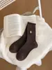 Calcetines lindos bordados de media pantorrilla para mujer, calcetines apilados de doble aguja y micro-presión para otoño e invierno, calcetines largos de algodón de estilo japonés con dibujos de animales de moda